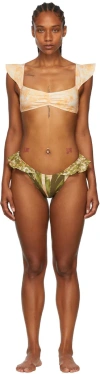 Collina Strada Ssense Exclusive Khaki Recycled Nylon Bikini In Peach Sistine Tomato