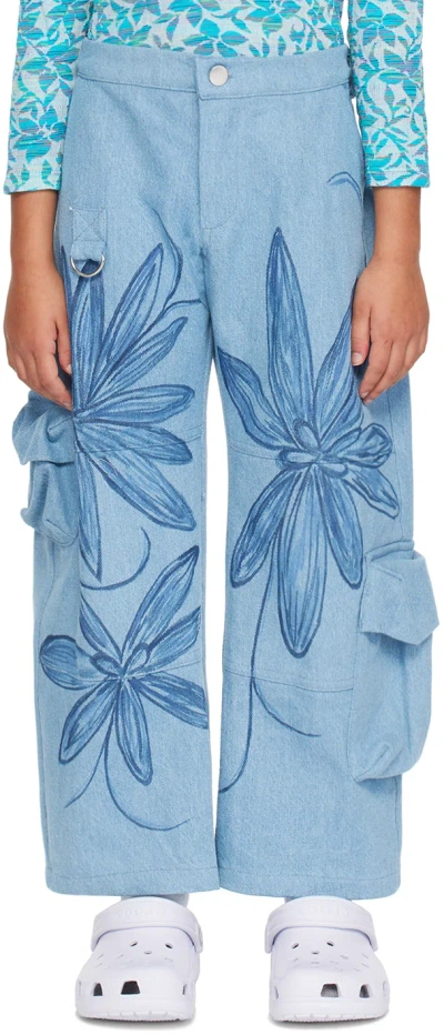 Collina Strada Ssense Exclusive Kids Blue Lawn Jeans In Flower Burst Blue