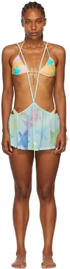 Collina Strada Ssense Exclusive Orange Recycled Nylon Bikini In Orange Stars/blue St