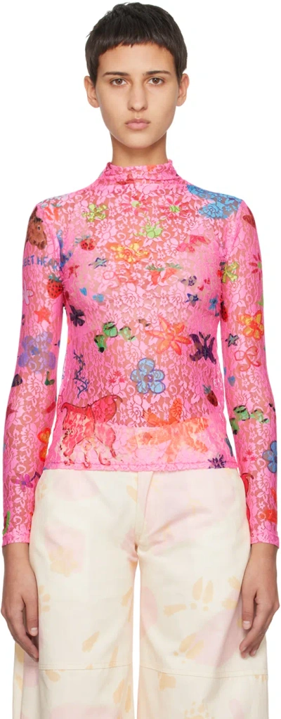 Collina Strada Ssense Exclusive Pink Doodle Mania Turtleneck In Horse Doodle/pink La