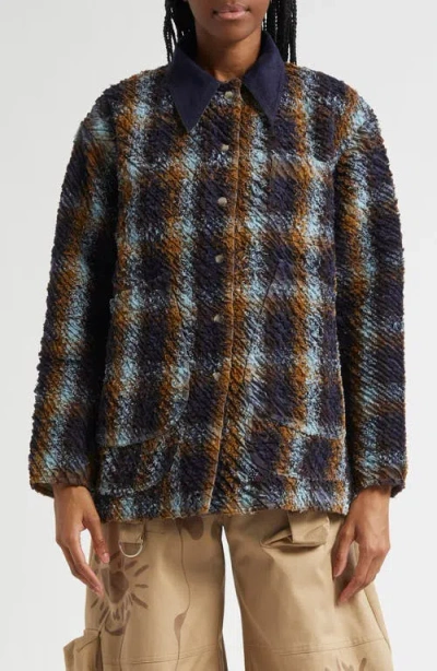 Collina Strada Stable Plaid Textured Jacket In Navy Camel Plaid