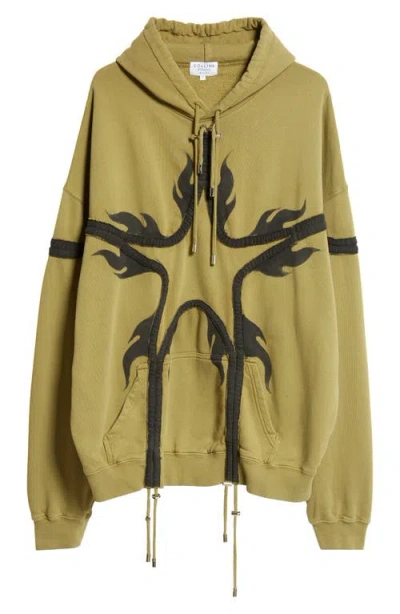 Collina Strada Star Tie Dye Cotton Fleece Hoodie In Olive
