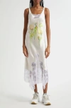 Collina Strada Stone Flower Drip Anemone Satin & Lace Tank Dress