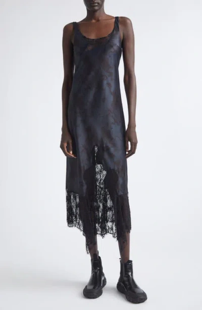 Collina Strada Stone Flower Drip Anemone Satin & Lace Tank Dress In Blue