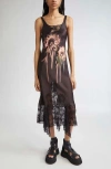 Collina Strada Stone Flower Drip Anemone Satin & Lace Tank Dress In Pink
