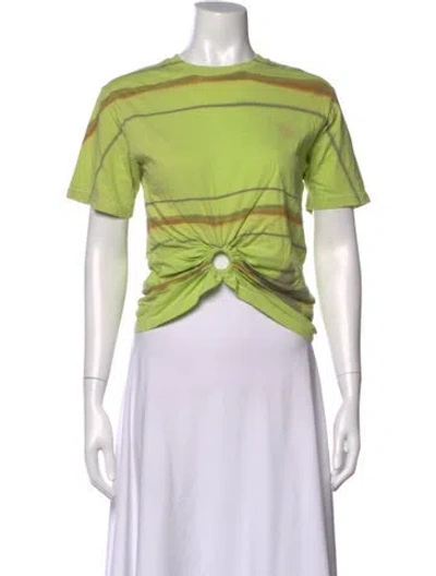 Pre-owned Collina Strada Striped Crew Neck Crop Top In Green