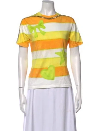 Pre-owned Collina Strada Striped Crew Neck T-shirt In Orange/white