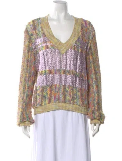 Pre-owned Collina Strada Striped V-neck Sweater In Purple
