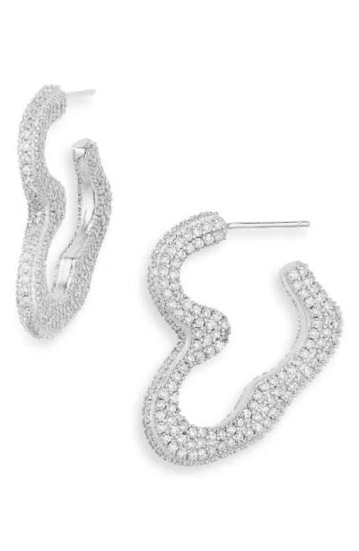 Collina Strada Super Heart Cubic Zirconia Pavé Hoop Earrings In Crystal