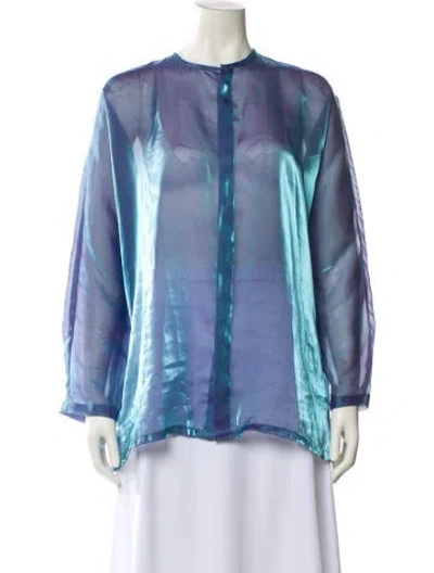 Pre-owned Collina Strada Tie-dye Print Crew Neck Blouse In Blue