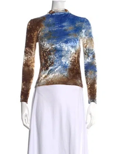 Pre-owned Collina Strada Tie-dye Print Mock Neck Top In Blue
