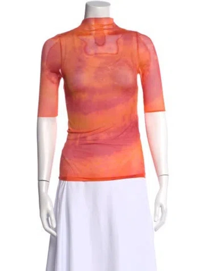 Pre-owned Collina Strada Tie-dye Print Mock Neck Top In Orange