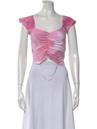 Pre-owned Collina Strada Tie-dye Print Square Neckline Crop Top W/ Tags In Pink