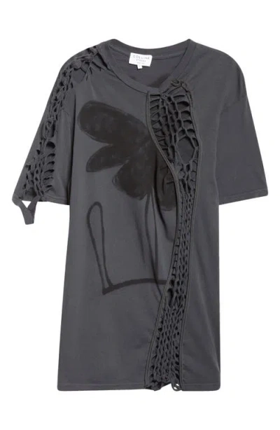 Collina Strada Tosh Knit Detail Graphic T-shirt In Charcoal Flower Pot