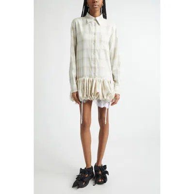 Collina Strada Valerian Plaid Long Sleeve Bubble Hem Mini Shirtdress In White