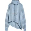Collina Strada Wave Hem Tie Dye Oversize Cotton Hoodie In Storm Blue Flower Stripe