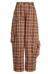 Collina Strada Wide Leg Cargo Pants In Pink Brown Plaid