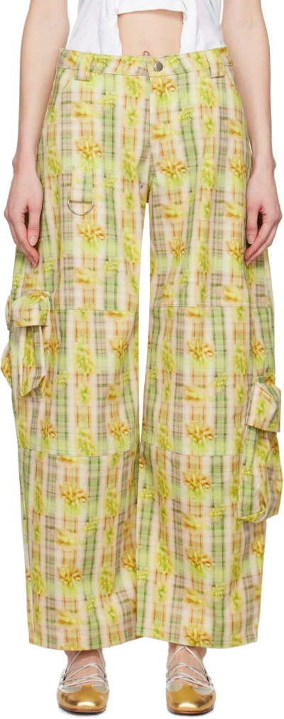 Collina Strada Yellow Lawn Cargo Pants In Yellow Boxer Plaid