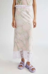 Collina Strada Yod Floral Print Lace Trim Midi Skirt In Yellow