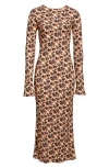Collina Strada Yuri Leopard Floral Long Sleeve Crepe Dress In Multi