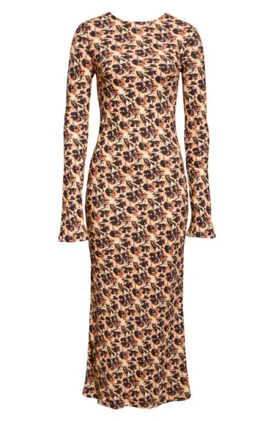 Collina Strada Yuri Leopard Floral Long Sleeve Crepe Dress
