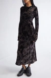 Collina Strada Yuri Leopard Floral Long Sleeve Crepe Dress In Black