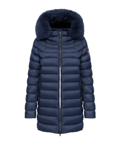 Colmar A-line Down Jacket With Faux Fur In Blue