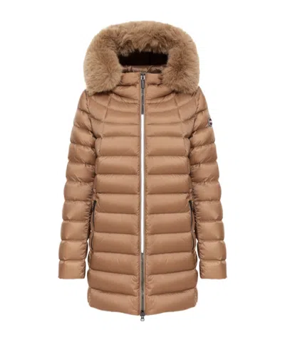 Colmar A-line Down Jacket With Faux Fur In Brown