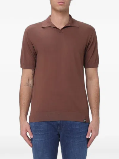 Colmar Fine-knit Polo-collar T-shirt In Brown