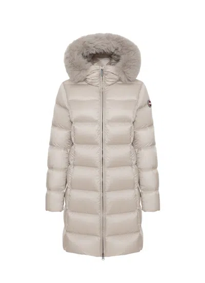 Colmar Fitted Down Jacket With Faux Fur Hood For Women In White