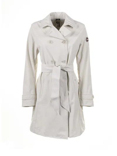 Colmar Logo-patch Double-breasted Belted Trench Coat In White