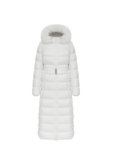 Colmar Long Padded Fur Trim Coat In White
