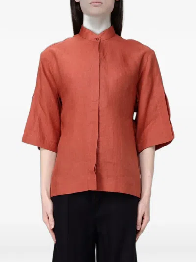 Colmar Mandarin-collar Linen Shirt In Red