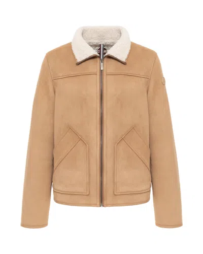 Colmar Marrakech White Shearling Collar Casual Leather Jacket In Brown