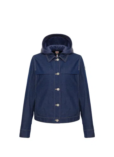 Colmar Mini Denim Trucker Jacket With Removable Hood In Blue