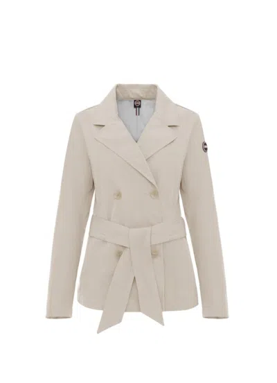 Colmar Originals Double-breasted Beige Jacket With Wide Belt In Neutral