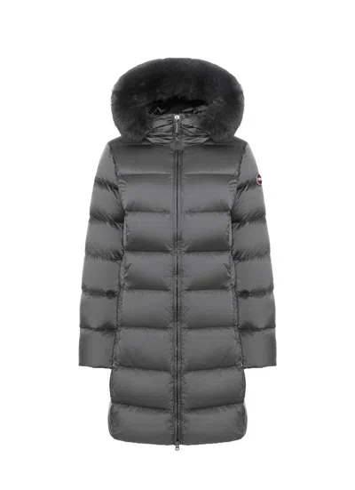 Colmar Originals Long Puffer Jacket With Faux Fur Hood In Gray