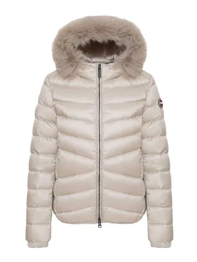 Colmar Originals Quilted Down Jacket With Faux Fur In Neutral