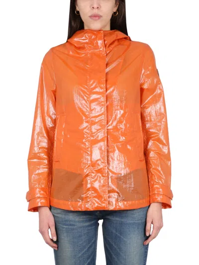 Colmar Originals High Neck Waxed Jacket With Hood For Women In Orange