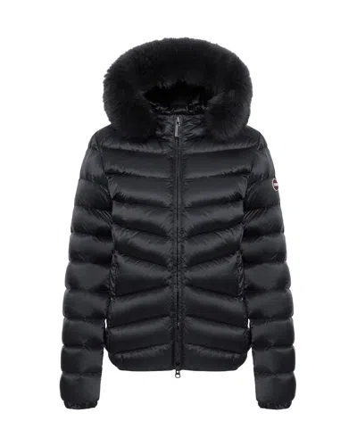 Colmar Quilted Down Coat With Detachable Synthetic Fur Hood In Black