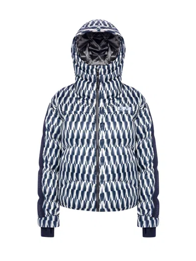 Colmar Puffy Cropped Down Jacket With Optical Print In Blue