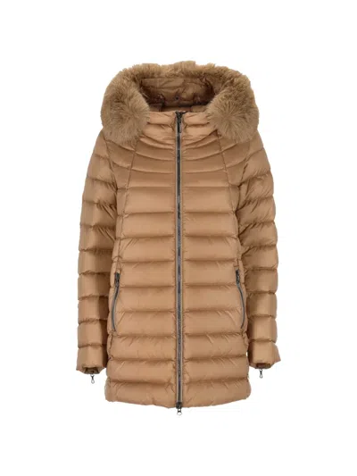 Colmar A-line Down Jacket With Faux Fur In Brown