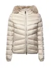 Colmar Quilted Down Jacket With Faux Fur In Neutral