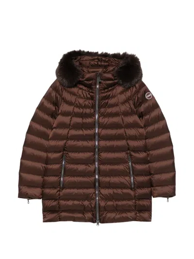 Colmar Quilted Faux-fur Trim Coat In 브라운