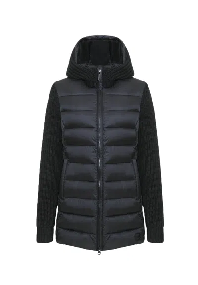 Colmar Quilted Hooded Knitted Sleeves Jacket In Black