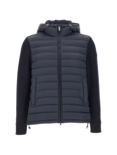 Colmar Quilted Knit-sleeve Hooded Jacket In Blue
