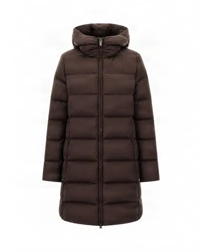 Colmar Women's Hooded Long Puffer Coat In Black Coffee
