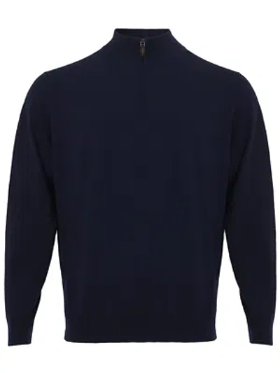 Pre-owned Colombo Blue Mock Cashmere Sweater With Half Zip