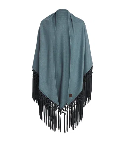 Colombo Cashmere And Leather Fringe-trim Cape In Blue