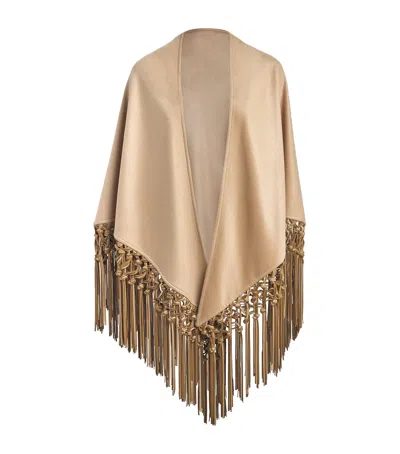 Colombo Cashmere And Leather Fringe-trim Cape In Brown
